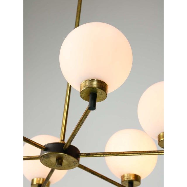 Mid-Century Modern Italian Brass and Opaline Chandelier For Sale - Image 5 of 16