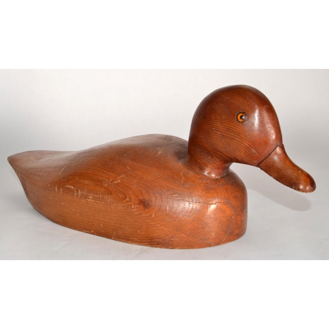 Mid-Century Modern Mid-20th Century Handmade Solid Wood Blue Bill Scaup Duck Arts & Crafts Period For Sale - Image 3 of 17