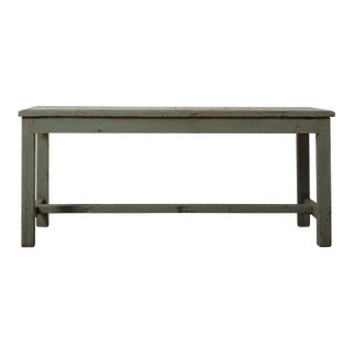 Distressed Green Wooden Bench With Weathered Patina For Sale