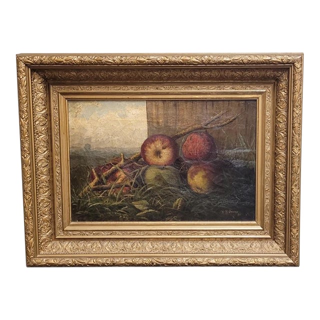 Antique 19th Century Oil Painting Apples Signed For Sale