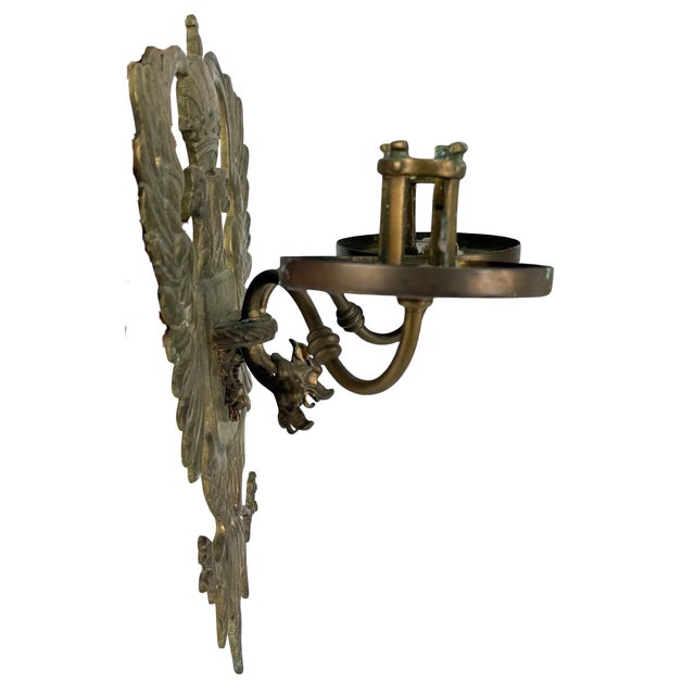 Mid 19th Century Continental Cast Brass Crowned Double-Headed Eagle & Dragon Candle Sconces — Pair, Attributed to the 19th Century For Sale - Image 5 of 18