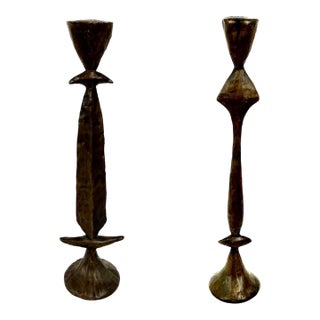 Tom Corbin Bronze Candlesticks- A Set of 2 For Sale