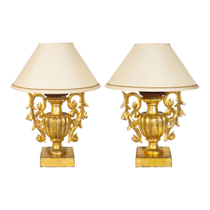 Vintage Pair of Carved Giltwood Table Lamps