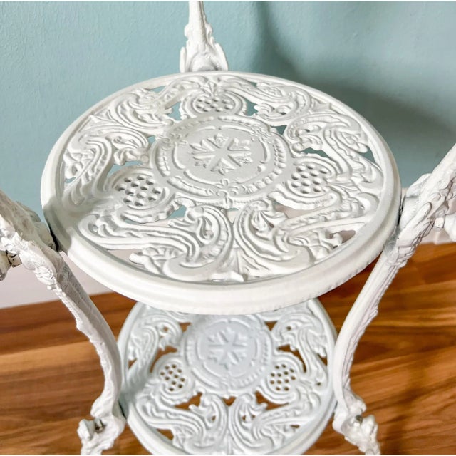 White Vintage White Cast Aluminum Three-Tier Plant Stand – Victorian Revival / Cottagecore For Sale - Image 8 of 11