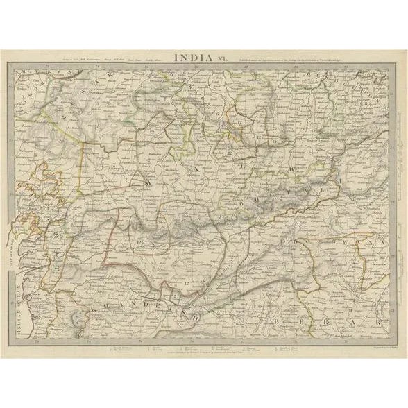 Antique Map of the Region of Malwa in India, 1833 For Sale - Image 6 of 6
