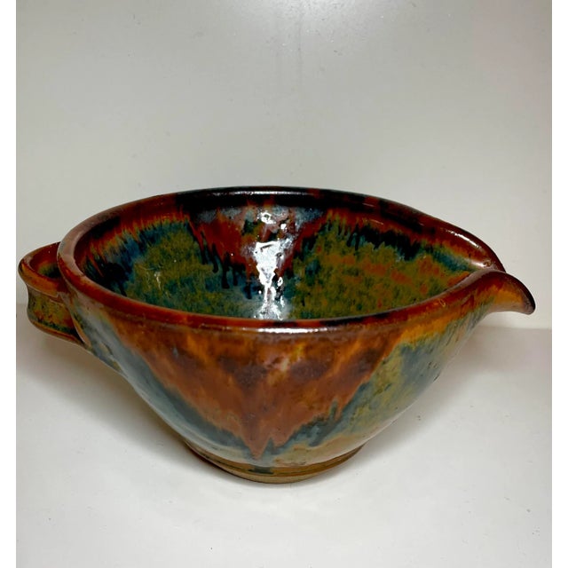 Contemporary 1980s Vintage Michael Cohen Drip Glaze Studio Pottery Batter Bowl With Spout For Sale - Image 3 of 6
