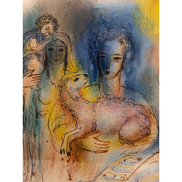 Wood C. 1973, "Amos", Color Lithograph in Vintage Frame, Expressionist, Artist Reuven Rubin For Sale - Image 7 of 11