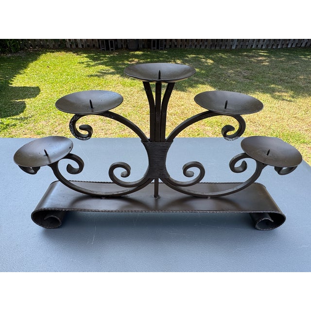 Brown 1980s Vintage Wrought Iron Candelabra Fireplace Mantel Candle Holders - A Pair For Sale - Image 8 of 9