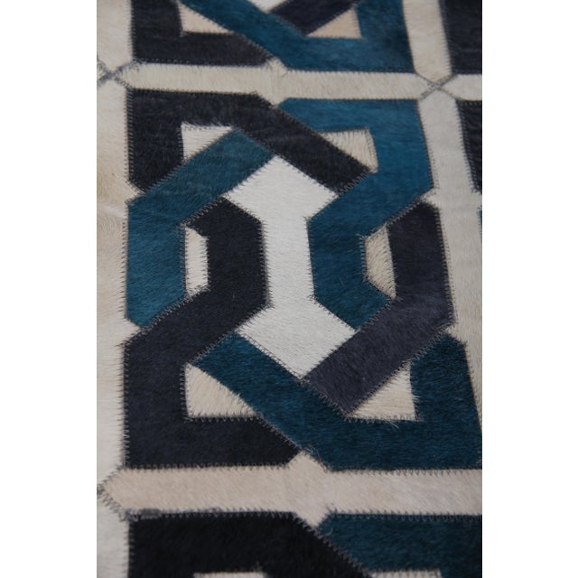 Contemporary Montgomery Ivory/Navy Blue/Blue/Multi Patchwork Leather Area Rug - 11'6"x14'6" For Sale - Image 3 of 9