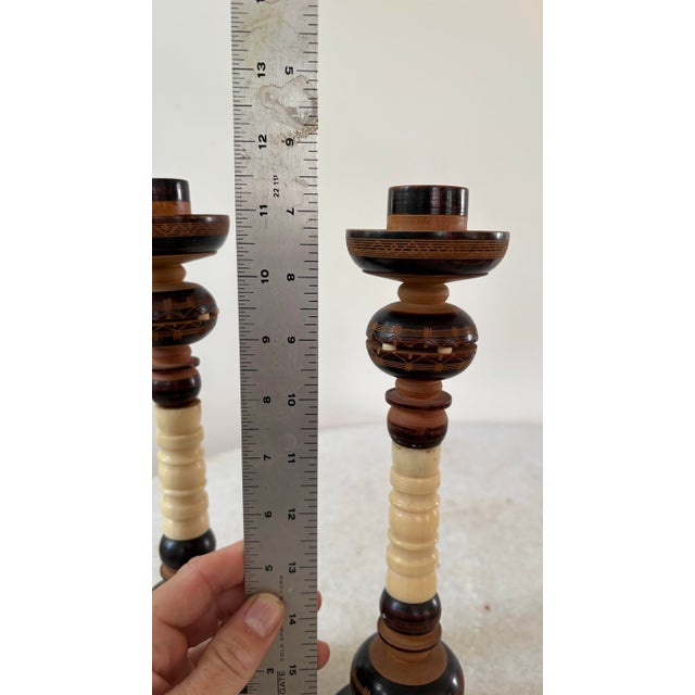 Wood Vintage Indonesian Turned Wood & Bone Candlesticks For Sale - Image 7 of 7