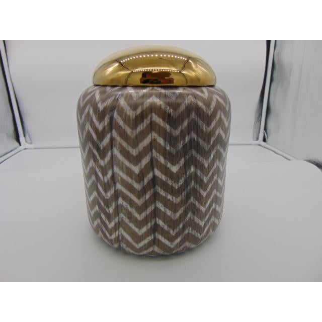 Contemporary Chevron Vase With Gold Lid Large For Sale - Image 3 of 3