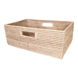 Artifacts Rattan Rectangular Shelf Basket with Side Handles in White Wash - 16" For Sale