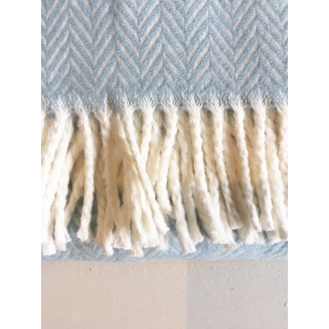 Fringed Sky Blue Herringbone Throw Blanket Chairish