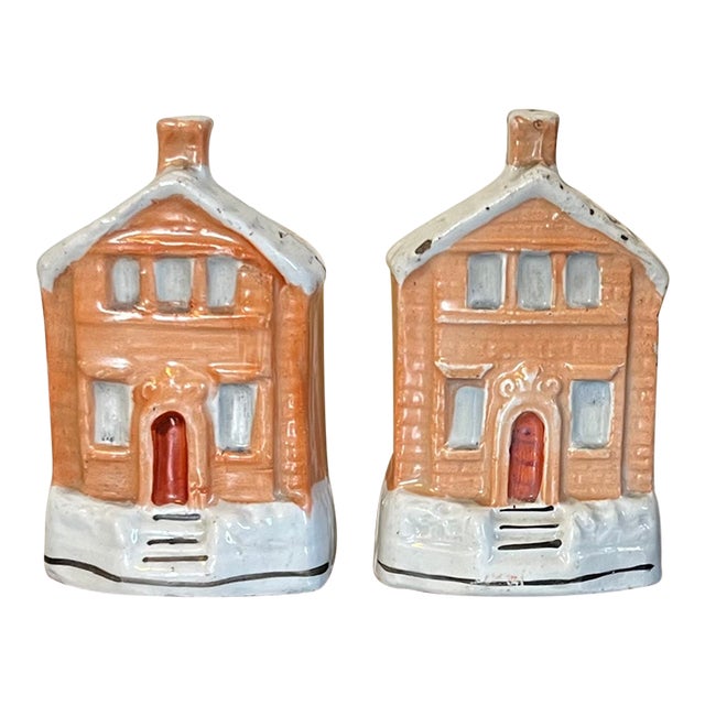 Antique 19th Century English Staffordshire Brick Cottage Coin Banks Circa 1860 - A Pair For Sale