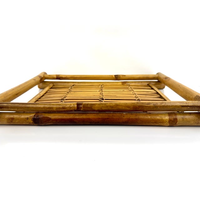 Vintage Mid Century Woven Bamboo Tray With Rustic Character For Sale - Image 10 of 13