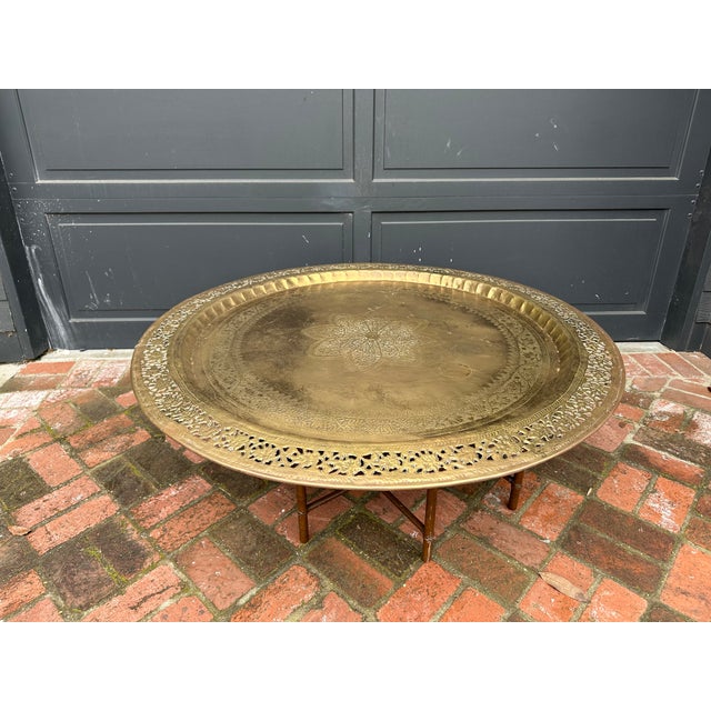 Moroccan Moroccan Tray Table on Faux Bamboo Base For Sale - Image 3 of 11