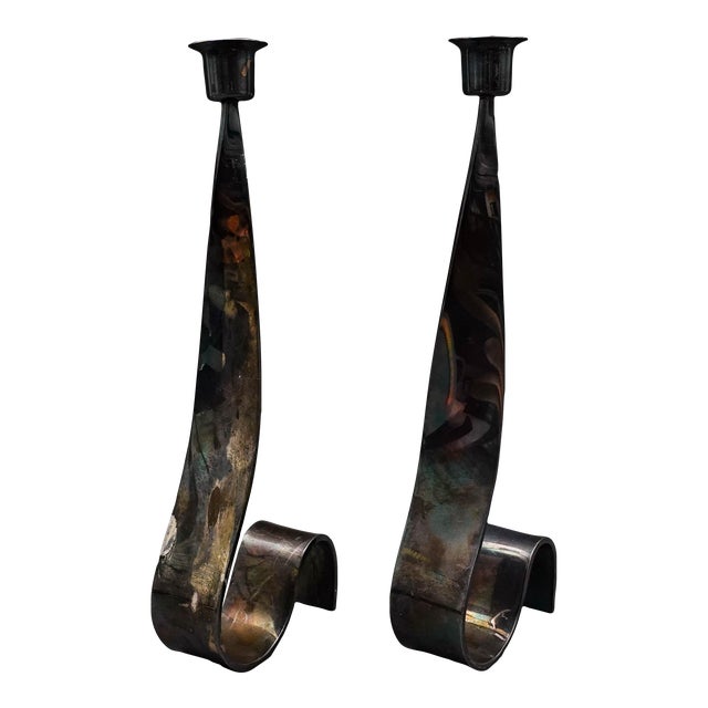 Mid 20th Century Fala Italy Guido Neist Modernist Silver Plated Candlestick Candle Holder Pair For Sale