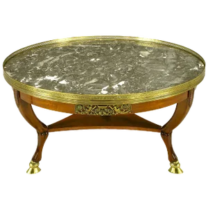 Mahogany and Marble 1940s Empire Coffee Table With Bronze Hoof Feet