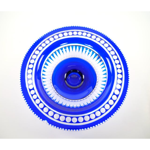 Gemstone Mid-Century Modern Val Saint Lambert Cobalt Blue Diamond-Cut Crystal Centerpiece For Sale - Image 7 of 12