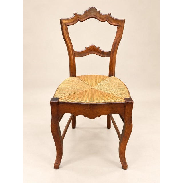 19th Century Louis Philippe Chairs with Carved Backs and Rush-Seated Straw Seats, 1890s, Set of 6 For Sale - Image 5 of 8