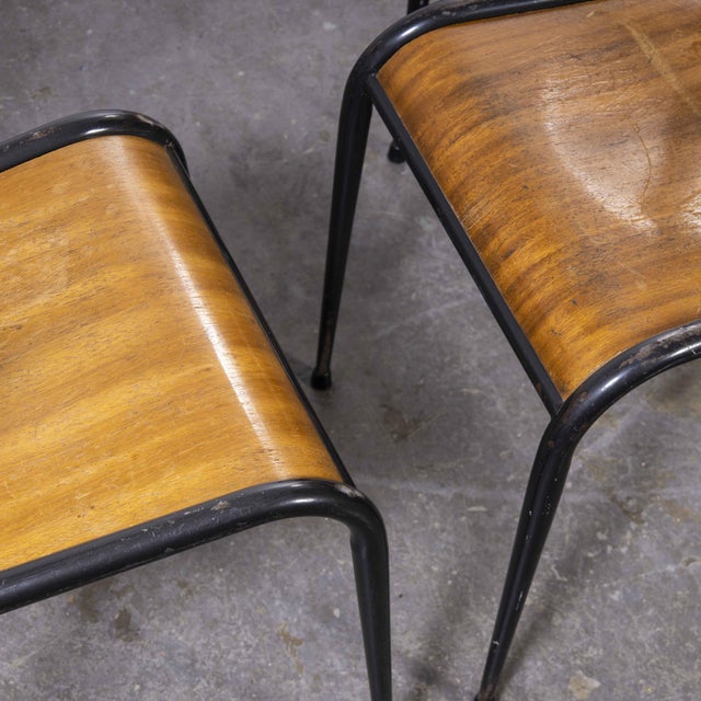 French Black Tapered Leg School Dining Chairs from Mullca, 1950s, Set of 4 For Sale - Image 4 of 17