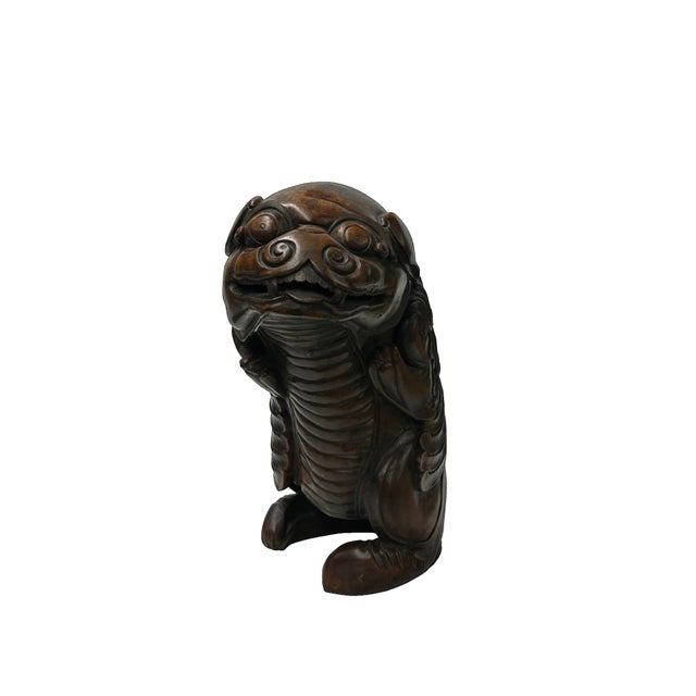 Asian Vintage Handcrafted Bixie Pixiu Mythical Wings Bamboo Display Art Figure For Sale - Image 3 of 8