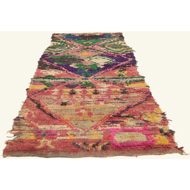 Tribal Vintage Boujad Boucherouite Moroccan Rug, 03'00 X 08'05 For Sale - Image 3 of 10