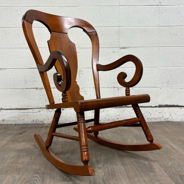 Vintage Colonial or Queen Anne Style Solid Maple Balloon Back Rocking Chair For Sale - Image 4 of 10
