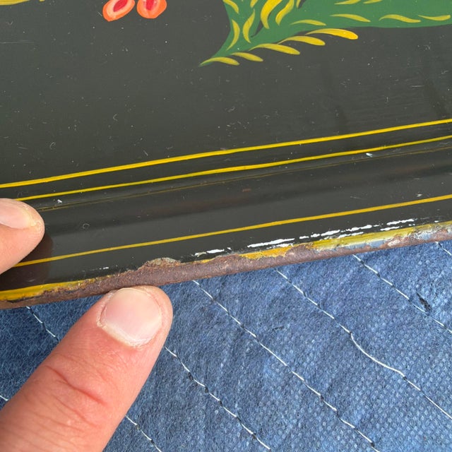 Metal A Very Nice Vintage Hand-Painted Toleware Tray, Circa 1940s For Sale - Image 7 of 18