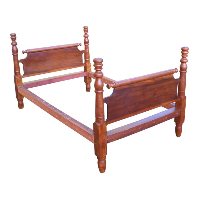 Antique Primitive Solid Wood Rolling Pin Full Double Rope Poster Bed