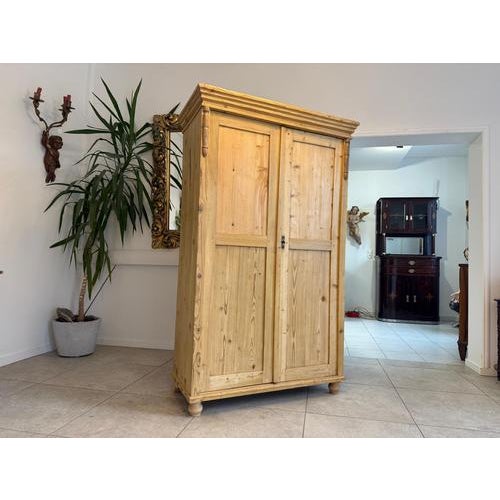 Restored Gründerzeit Farmhouse Wardrobe, Natural Wood, Hall Wardrobe, Dimensions: Height x Width x Depth 184 x 113 x 51...