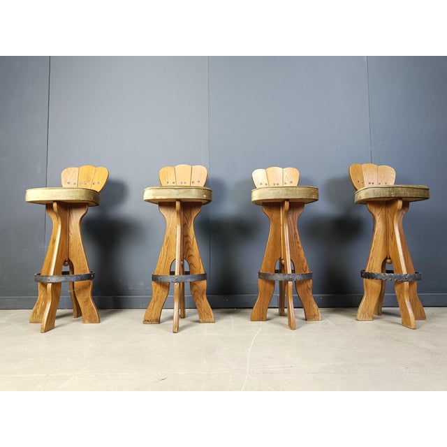 Wood Vintage Brutalist Bar Stools, 1960s, Set of 4 For Sale - Image 7 of 14