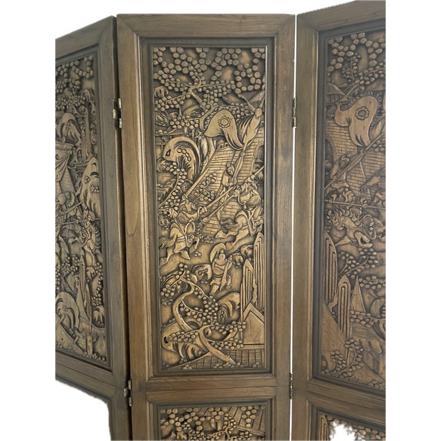 1960s Philippine Hand-Carved Teak Room Divider / Folding Screen For Sale - Image 10 of 12