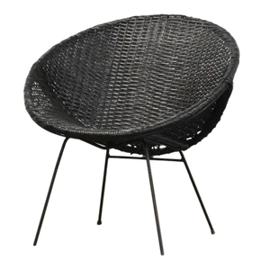 1970s Black Wicker and Iron Lounge Chair