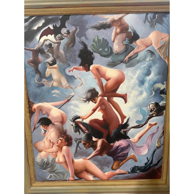 Oil Painting Witches Going to Their Sabbath After Luis Ricardo Falero 38x32" Excellent condition The product is an...