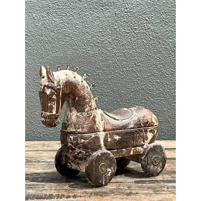 Vintage Washed Wood Trojan Horse Box For Sale - Image 4 of 12