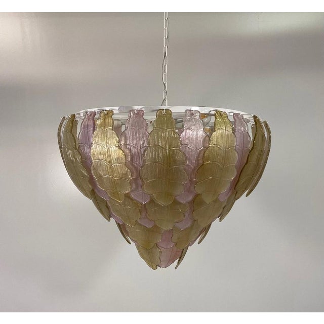 Italian Art Deco Gold and Pink Chandelier in Murano Glass, 2000s For Sale - Image 3 of 17