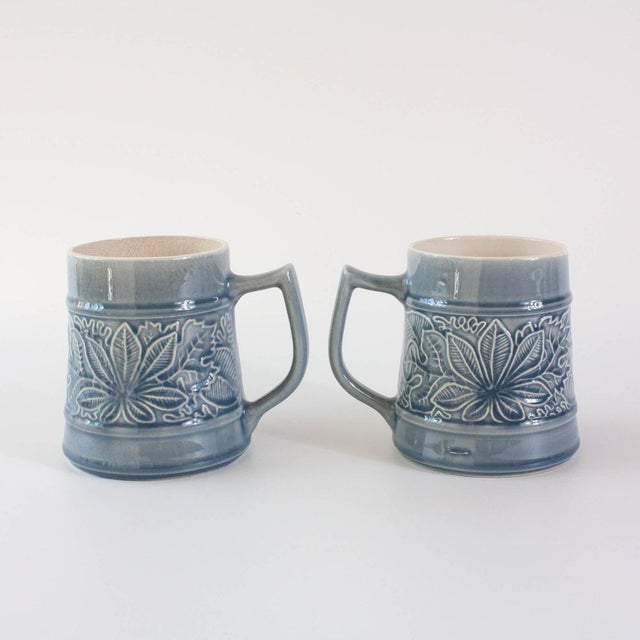 Vintage Dry Botanical Blue Mugs, 1970s, Set of 2 For Sale - Image 4 of 16