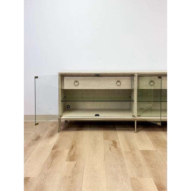 Modern American Drew Corsica Painted Gray Console Credenza Glass Doors Coastal For Sale - Image 15 of 18