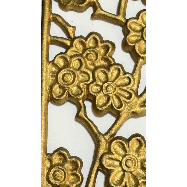 Gold Mid-Century Gold-Painted Cast Iron Botanical Four Seasons Wall Panels – Pair For Sale - Image 8 of 11