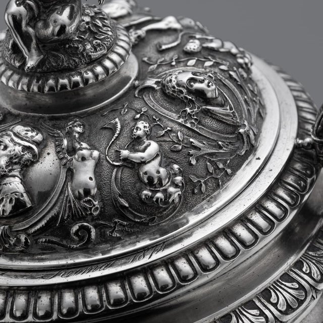 Antique Italian Silver Repoussé & Chased Covered Urn, 1870s For Sale - Image 11 of 18