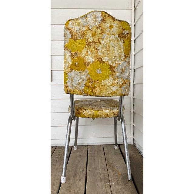 Mid 20th Century Chrome and Vinyl Retro Yellow Floral Chair Chairish