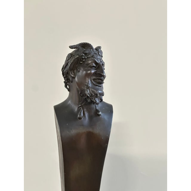 Sculpture Depicting a Satyr, 19th Century, Bronze on Marble Base For Sale - Image 6 of 12