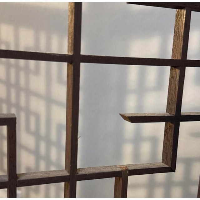 MCM 4 Panel Teak Geometric Fretwork Room Divider For Sale - Image 4 of 6