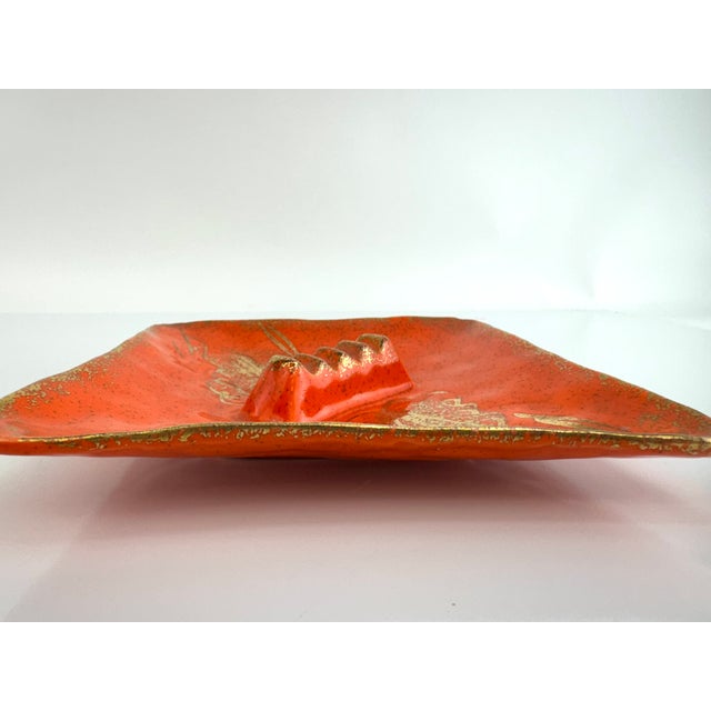 Mid-Century Modern Mid 20th Century Japanese Orange Glaze Ceramic Catchall For Sale - Image 3 of 9