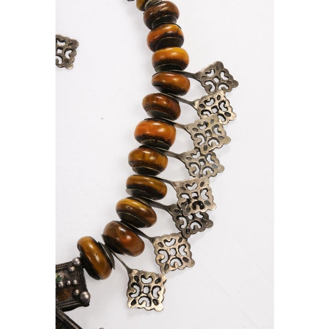 Burnt Orange Late 20th Century Faux Amber Bead & Silver Necklace For Sale - Image 8 of 12