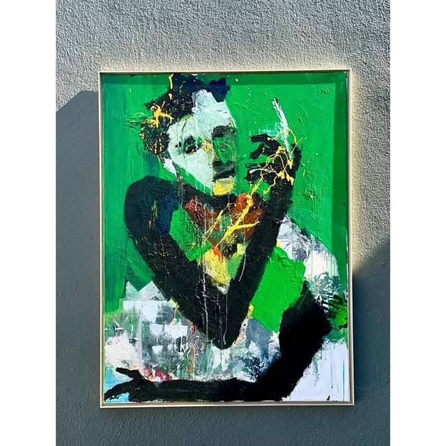 Mid-Century Modern Vintage Abstract Expressionist Original Oil on Canvas For Sale - Image 3 of 12