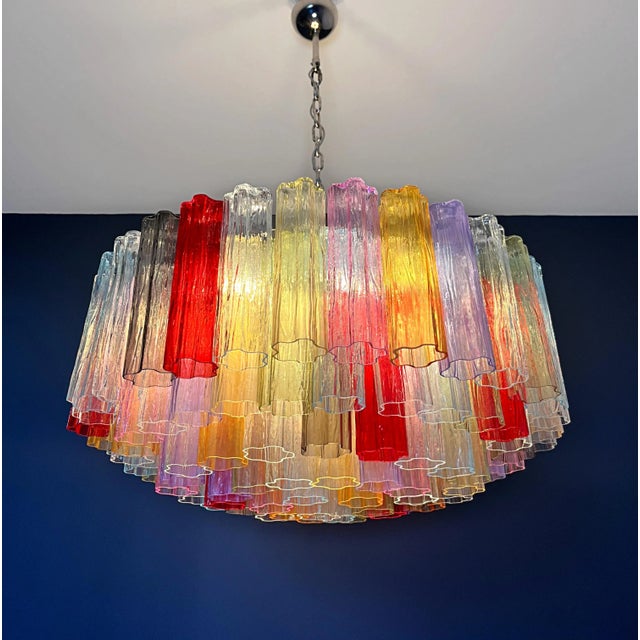 Large Murano Glass Chandelier with 101 Multicolored Tube Glasses, 1990s For Sale - Image 12 of 16