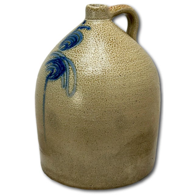 Great Looking Giant 5 Gallon Size Antique American Blue "Stinger" Decorated Stoneware Jug - Circa Late 19th Century For Sale - Image 4 of 12