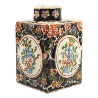 Makkum Tichelaar Dutch Faience Chinoiserie Tea Caddy, Marked For Sale